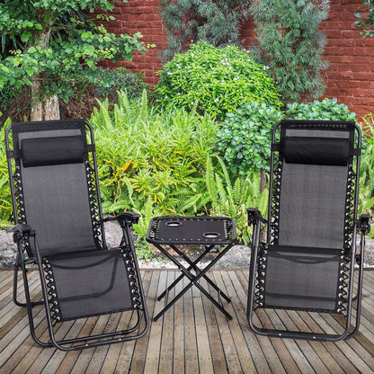 3 PCS Zero Gravity Chair Patio Chaise Lounge Chairs Outdoor Yard Pool Recliner Folding Lounge Table Chair Set (Black)