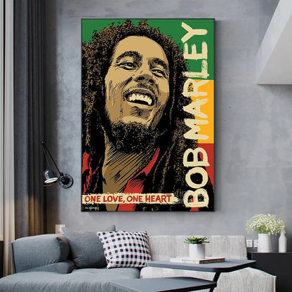 Famous Singer Bob Marley Portrait Art Posters and Prints Canvas Paintings Wall Art Pictures for Living Room Decor (No Frame)