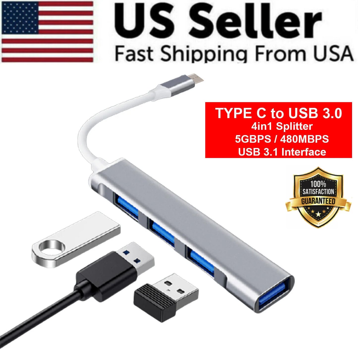Multiport USB-C Hub Type C to USB 3.0 4K HDMI Adapter for Macbook Pro / Air USA