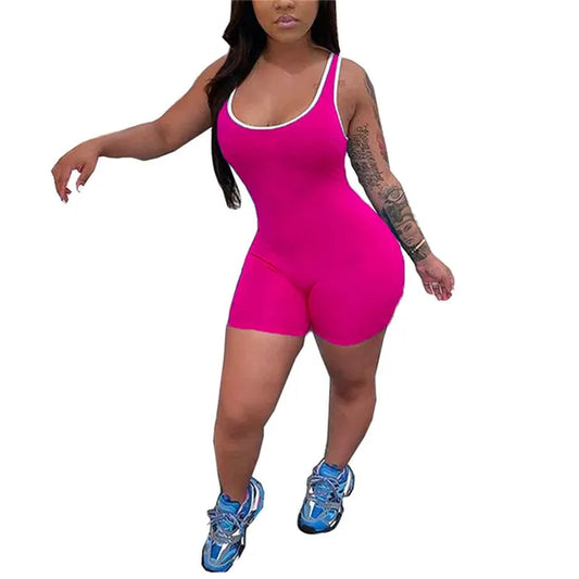 Women Sexy Romper Short Jumpsuit One-Piece Sleeveless Bodycon Bodysuit Pajama Fitness Workout Gym Club Clothes Playsuit S-XL