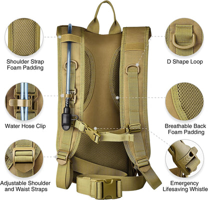 17L Hydration Backpack with 3L TPU Water Bladder, Water Backpack Hydration Pack for Hunting Hiking Cycling Climbing Biking Running, Molle Compatible Water Backpack for Adult, Tan