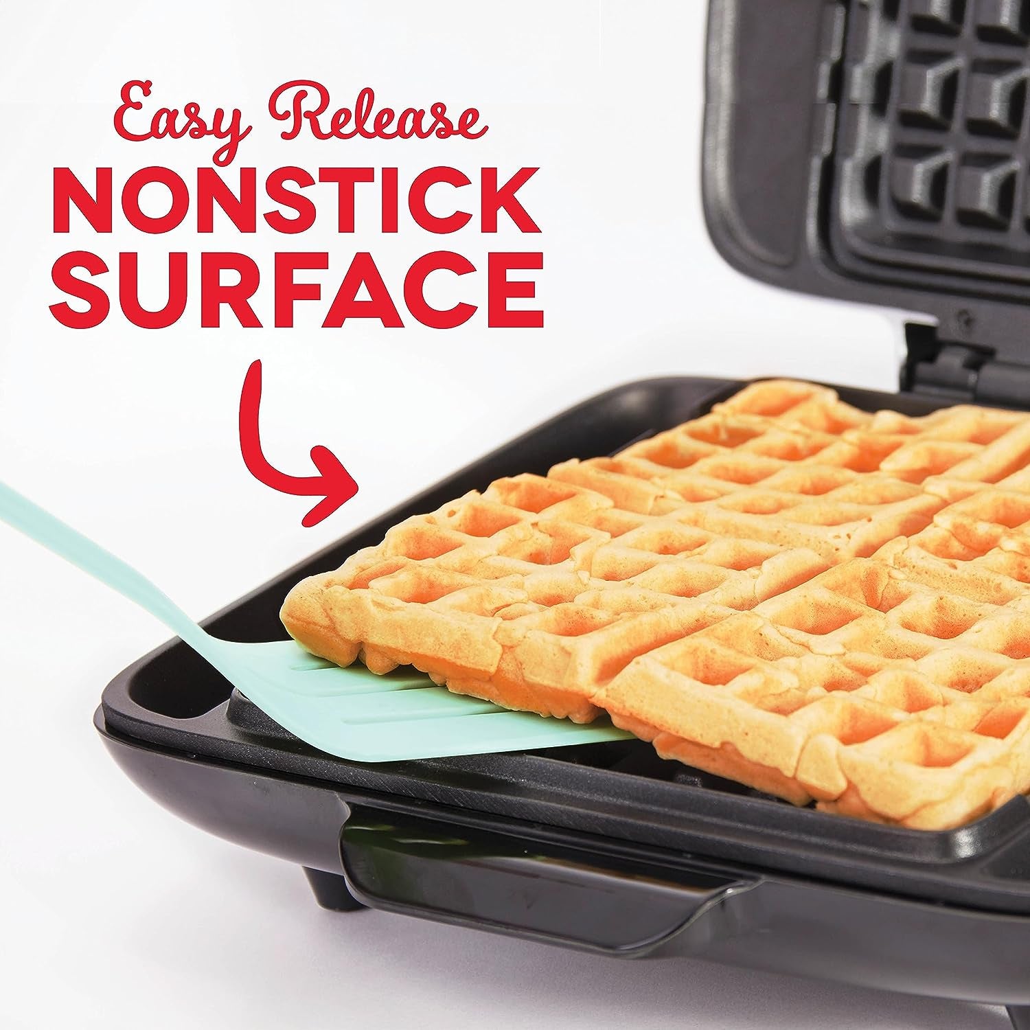 Deluxe No-Drip Waffle Iron Maker Machine 1200W + Hash Browns, or Any Breakfast, Lunch, & Snacks with Easy Clean, Non-Stick + Mess Free Sides, Red
