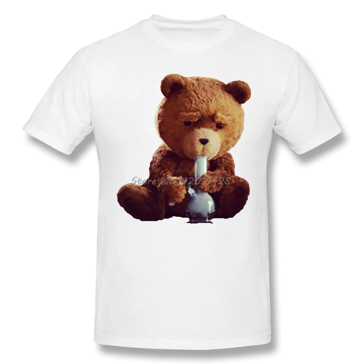 2022 Fashion T Shirts Funny Teddy Bear Smoking Bong Short Sleeve Casual Men Fashion O-neck  Cotton T-Shirts Tee Top