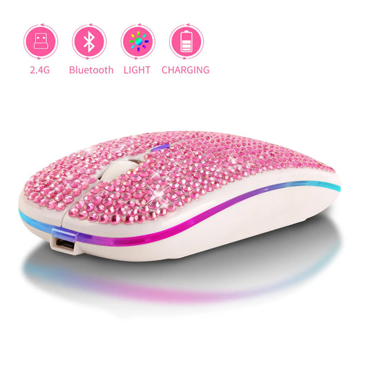 Charging and Mute Diamond-studded Bluetooth Dual Mode Mouse Electronic Gift Colorful Luminous Wireless Bluetooth Mouse