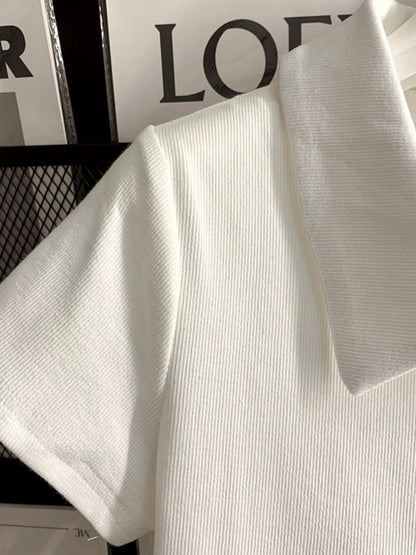 Polo Instagram-Style Shoulder Double-Zipper Short-Sleeve Top