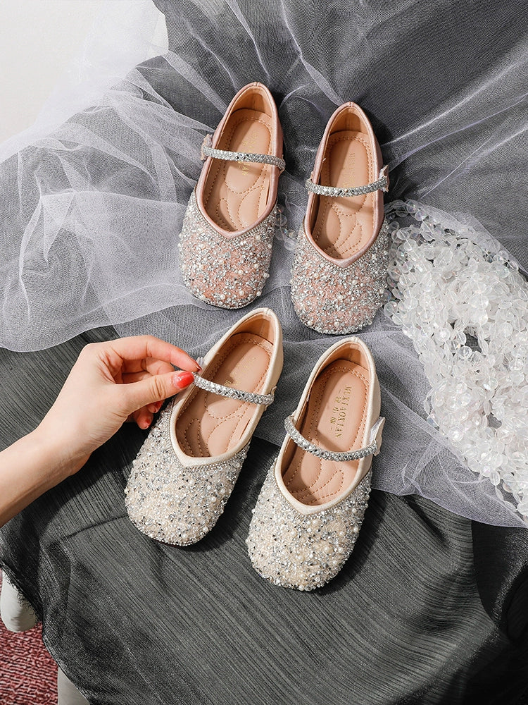 Spring and Autumn Children's Soft Bottom Performance Sequin Catwalk Crystal Shoes