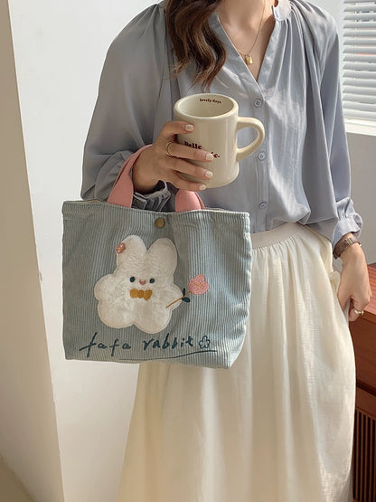 Soft Cute Girl Cute Embroider Lunch Bag Little Bunny