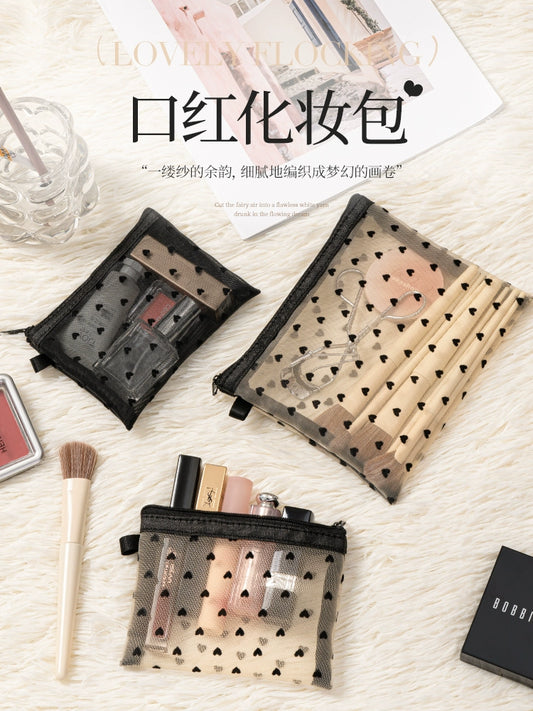 Mesh Cosmetic Bag Lipstick Makeup Card Holder Small Size Female 2024 New Arrival Portable Mini Bag Within Portable Storage Bag