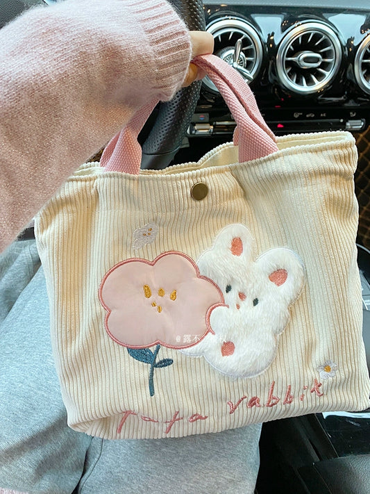 Soft Cute Girl Cute Embroider Lunch Bag Little Bunny