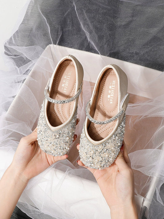 Spring and Autumn Children's Soft Bottom Performance Sequin Catwalk Crystal Shoes