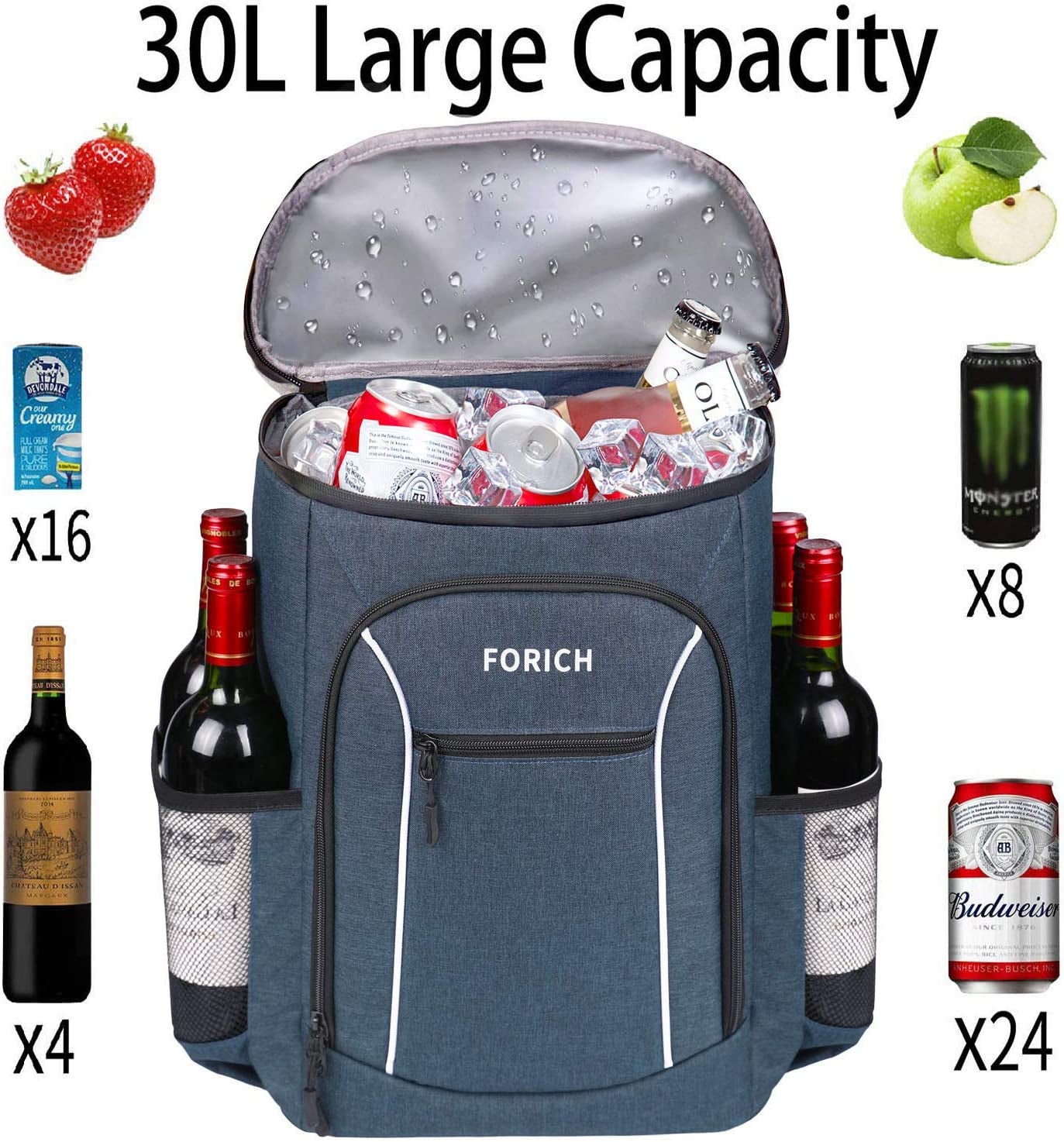 Insulated Cooler Backpack Lightweight Soft Cooler Bag Leakproof Backpack Cooler for Men Women to Lunch Work Picnic Beach Camping Hiking Park Day Trips, 30 Cans