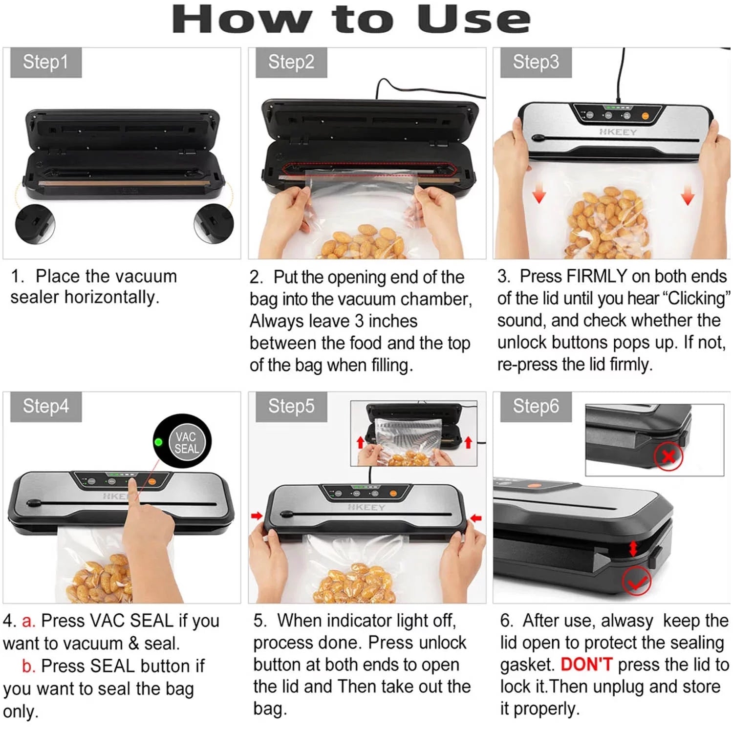 Food Vacuum Sealer Machine with 2 Rolls Food Vacuum Sealer Bags ，Food Storage Saver Dry & Moist Food Modes, Led Indicator Lights, Easy to Clean, Compact Design