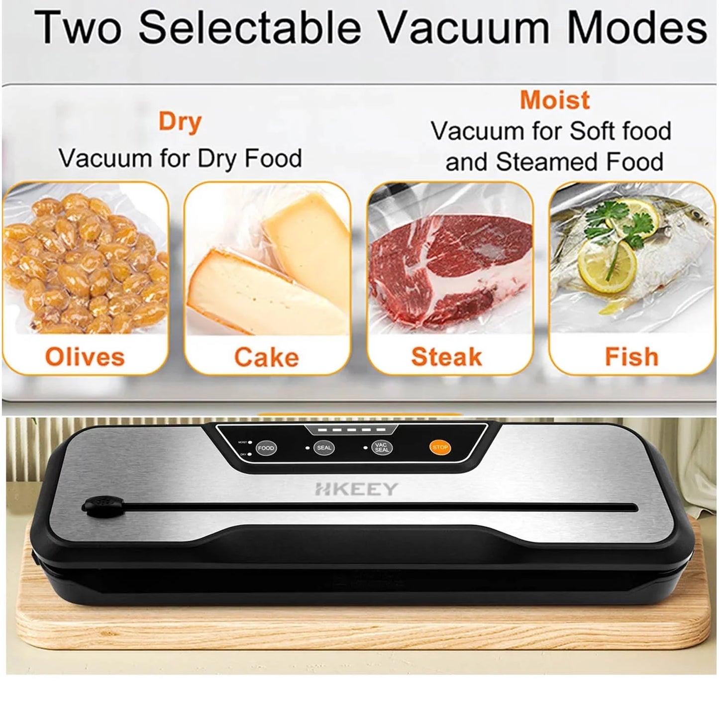 Food Vacuum Sealer Machine with 2 Rolls Food Vacuum Sealer Bags ，Food Storage Saver Dry & Moist Food Modes, Led Indicator Lights, Easy to Clean, Compact Design