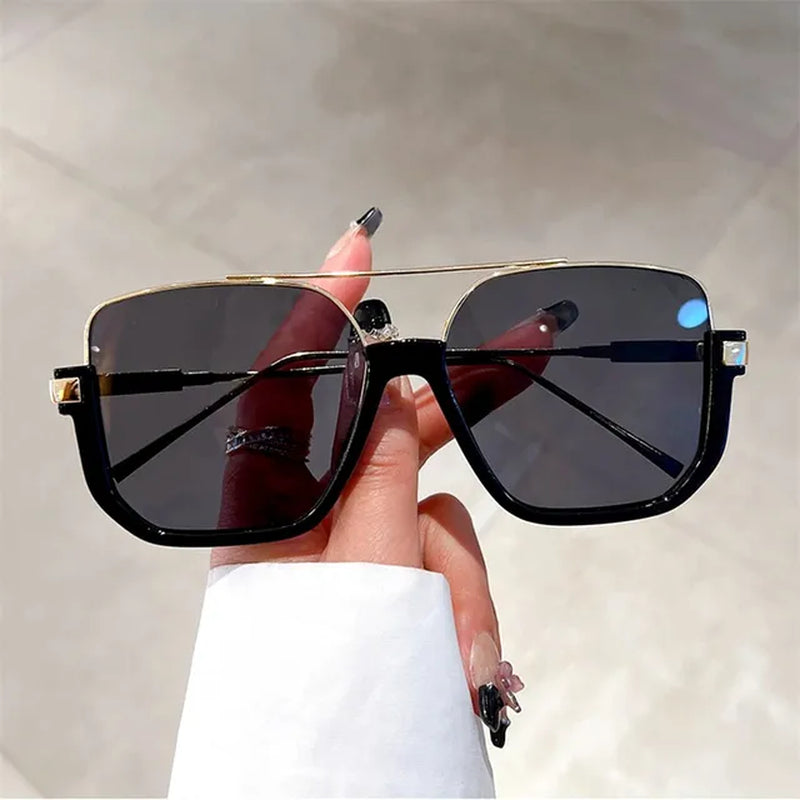 Vintage Oversized Sunglasses Fashion Men Women Square Shades Eyewear Trendy Ins Popular Brand Design UV400 Sun Glasses Gafas De